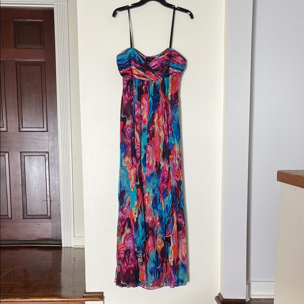 🌈✨ Laundry by Shelli Segal Multi-Color Marble Print Maxi Dress – Size 12 ✨🌈